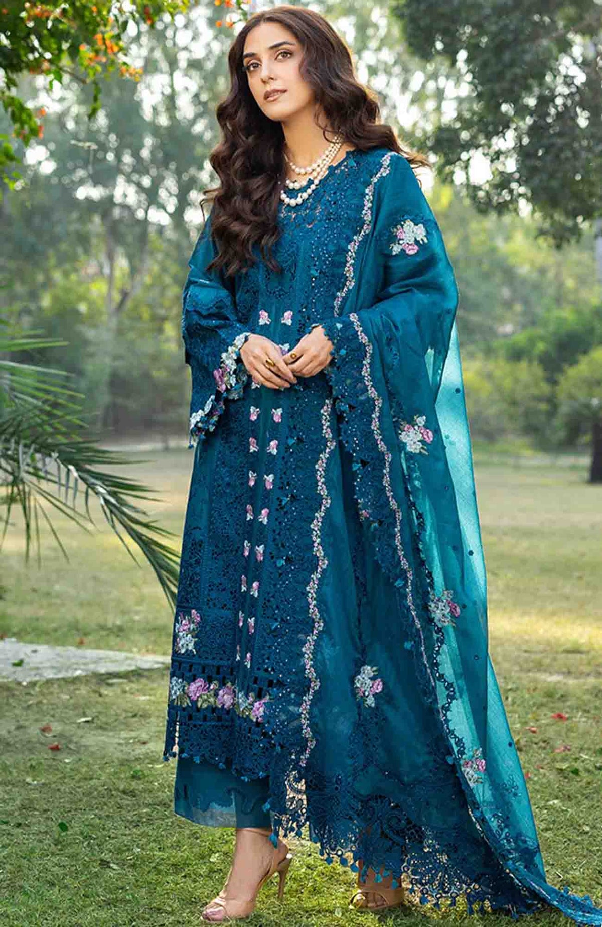 Luxury By Elaf Unstitched Lawn Embroidered 3 Piece Suit - ELFLXL-6- Sapphire - Summer Collection