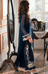 Eid Ensembles By Azure Unstitched Lawn Embroidered 3 Piece Suit - AZRESL140- Stellar Blue - Summer Collection