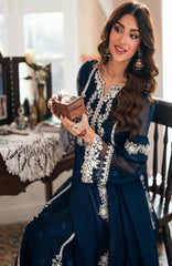 Eid Ensembles By Azure Unstitched Lawn Embroidered 3 Piece Suit - AZRESL140- Stellar Blue - Summer Collection