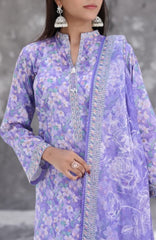 Maya Cambric Vol 1  BY Aizal Ready to wear Printed 3 Piece Suit -AZLV1MYA -06- Lavender Floral-  Winter Collection