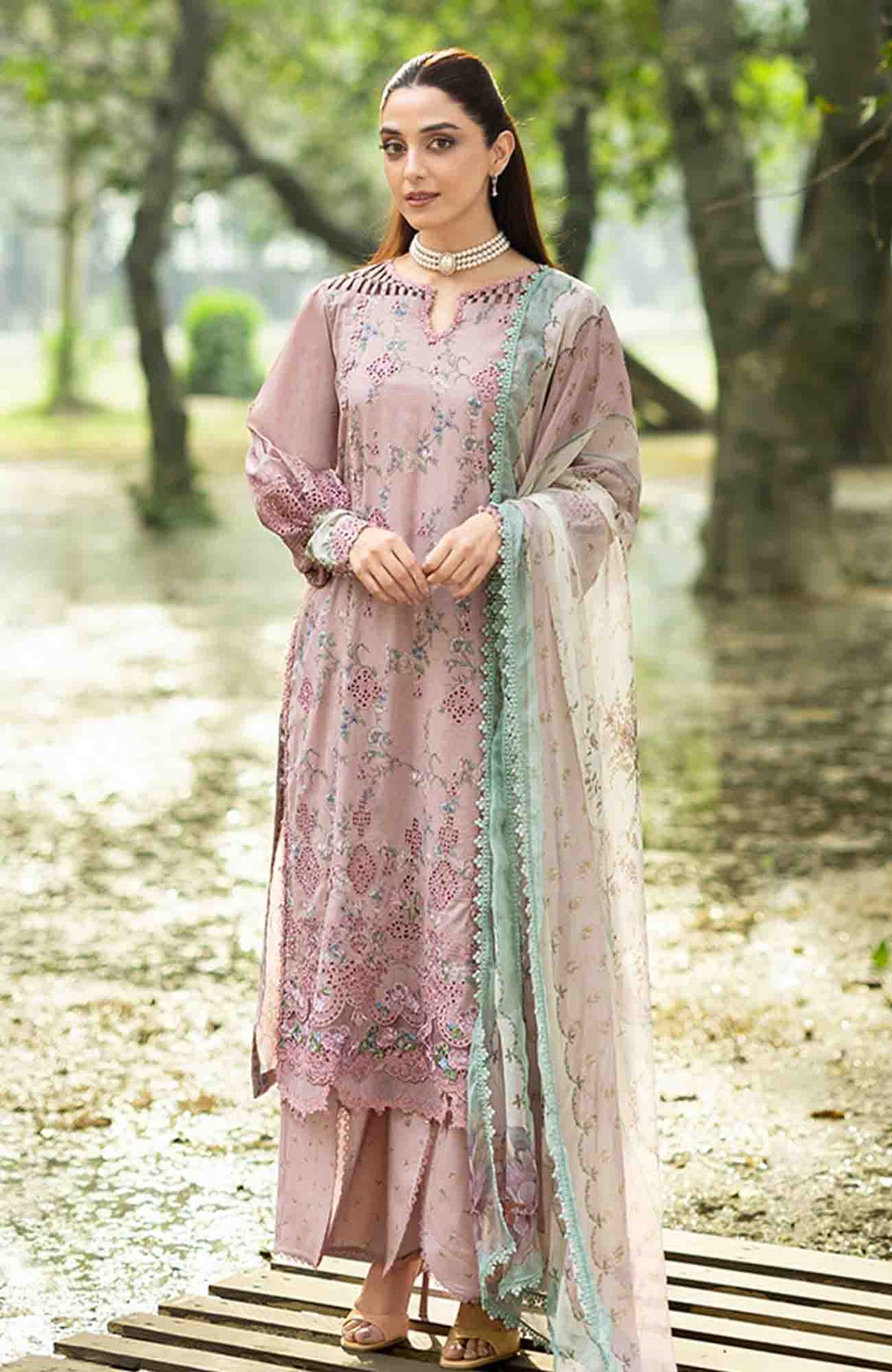 Chikankari by Elaf Unstitched Lawn Embroidered 3 Piece Suit - ELFCKL8A- Sahaa -Summer Collection