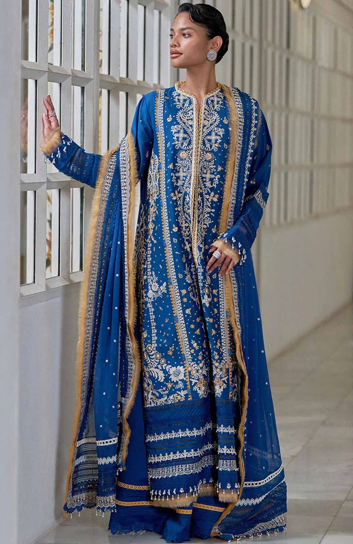 Luxury Lawn By Sobia Nazir Unstitched Lawn Embriodered 3 Piece Suit - SNLEL-8A- Summer Collection
