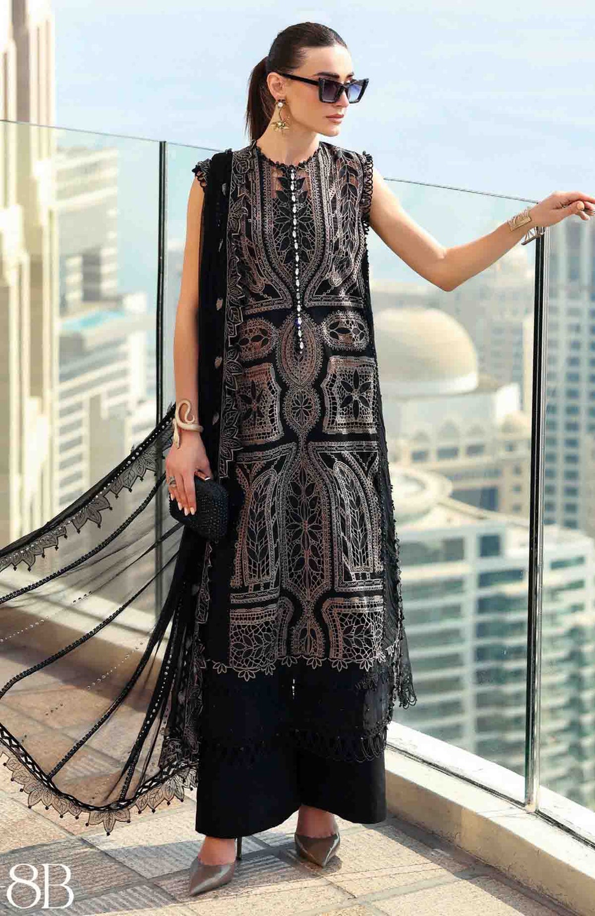 Luxury Lawn By Maria B Unstitched Lawn Embroidered 3 Piece Suit - MBLXL-8B- Summer Collection