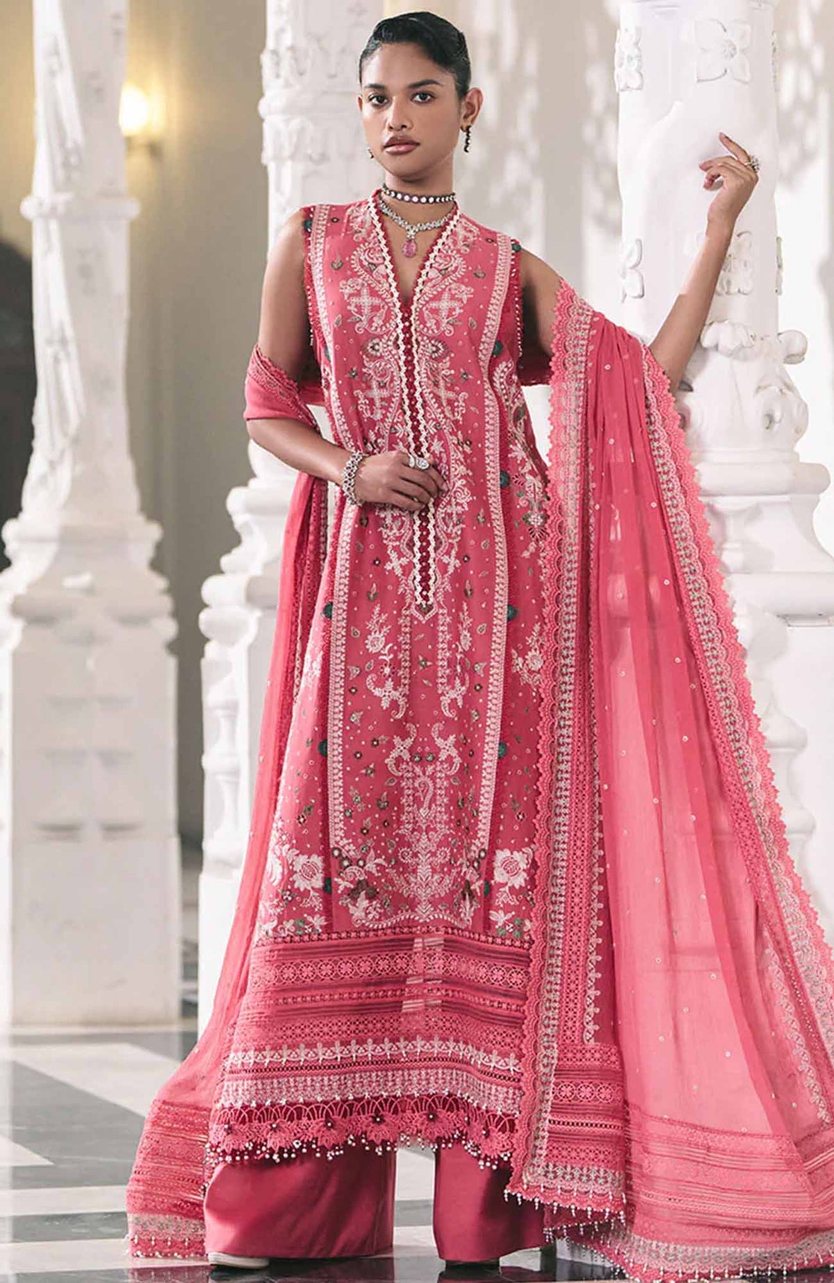 Luxury Lawn By Sobia Nazir Unstitched Lawn Embriodered 3 Piece Suit - SNLEL-8B- Summer Collection