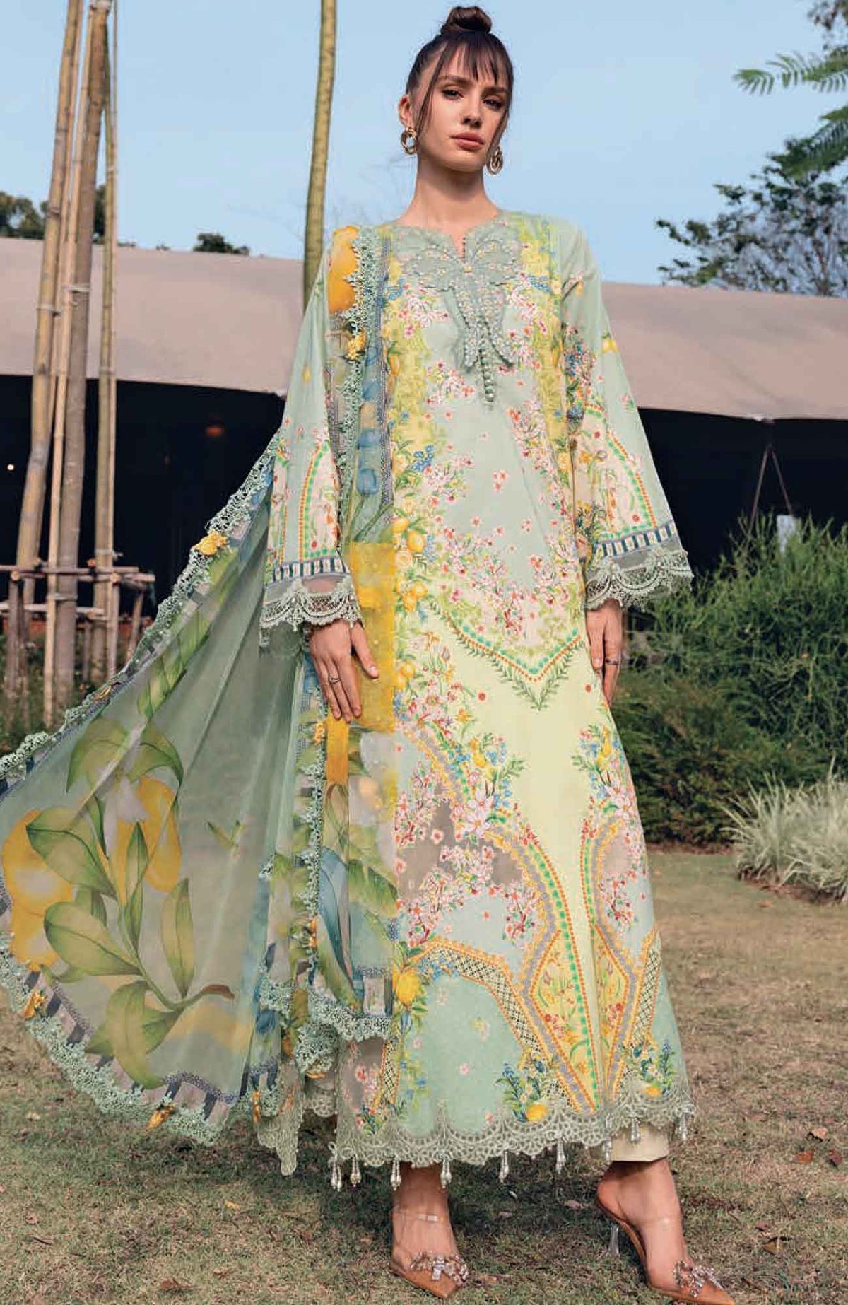 Mprints Safari Scape by Maria B Unstitched Lawn Embroidered 3 Piece Suit - MBMPSSL-8B -  Summer Collection