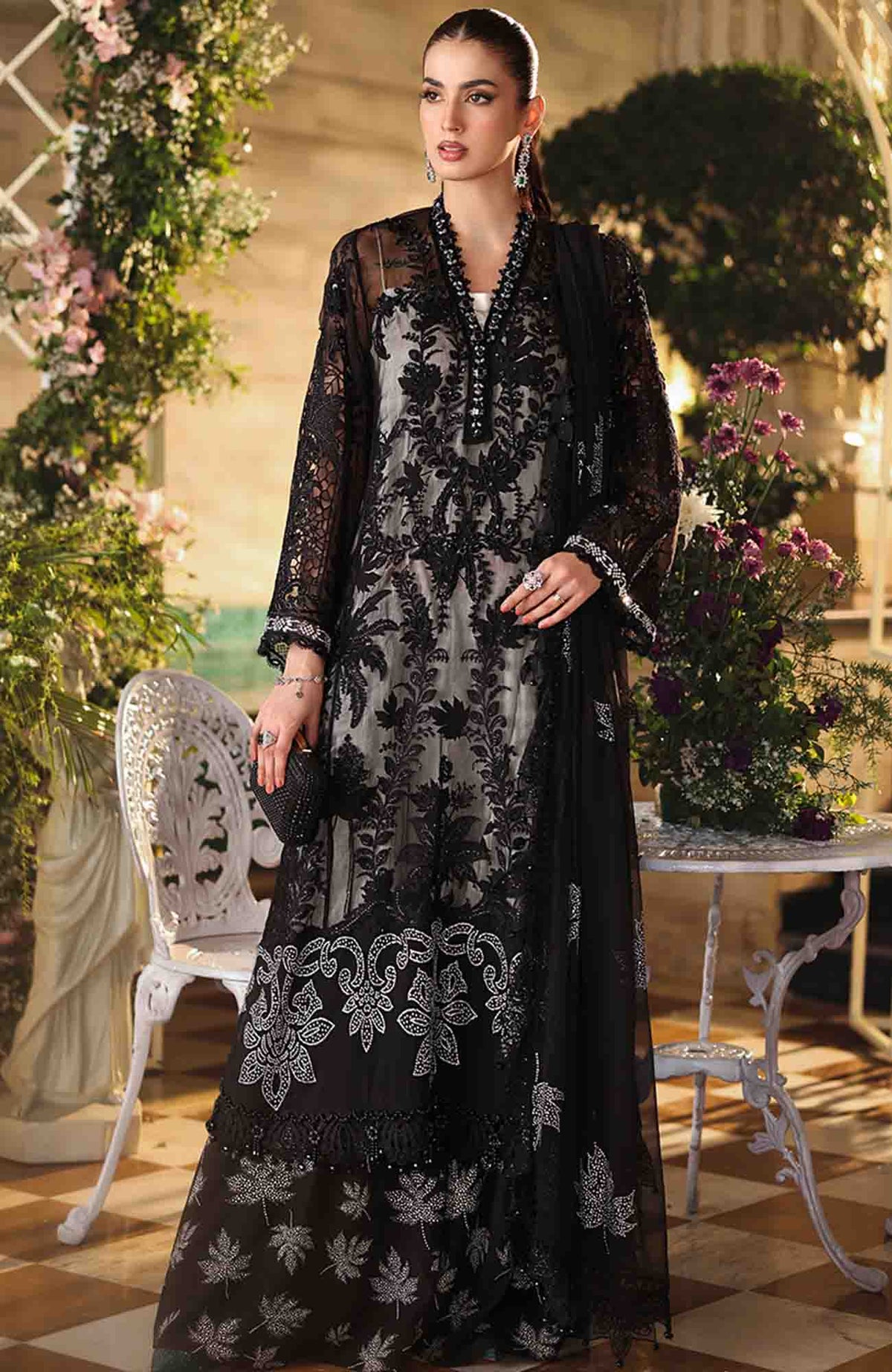 Tea Affair By Maria B Unstitched Chiffon Embroidered 3 Piece Suit- MBTACH-01- Formal Collection
