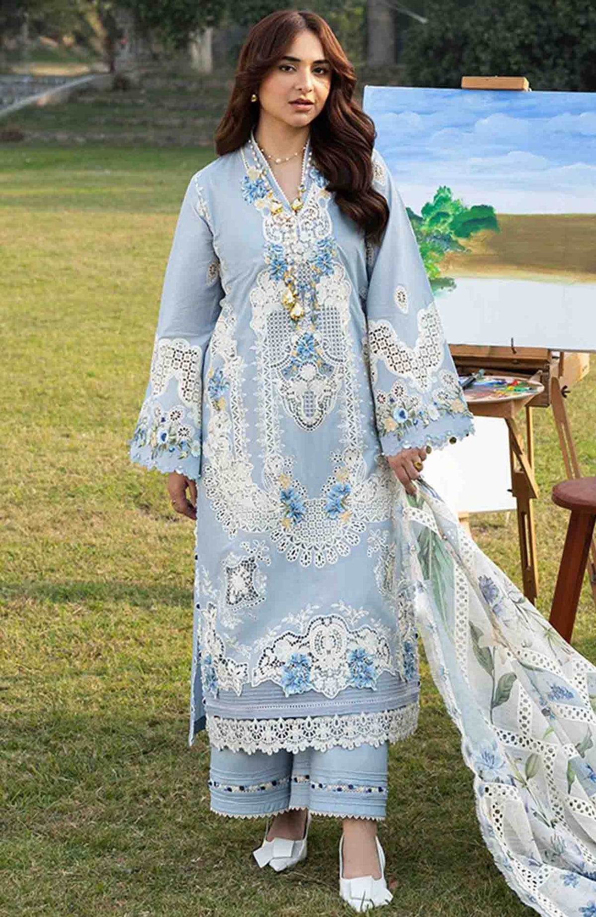 Luxury By Elaf Unstitched Lawn Embroidered 3 Piece Suit - ELFLXL-3B- Paradise - Summer Collection