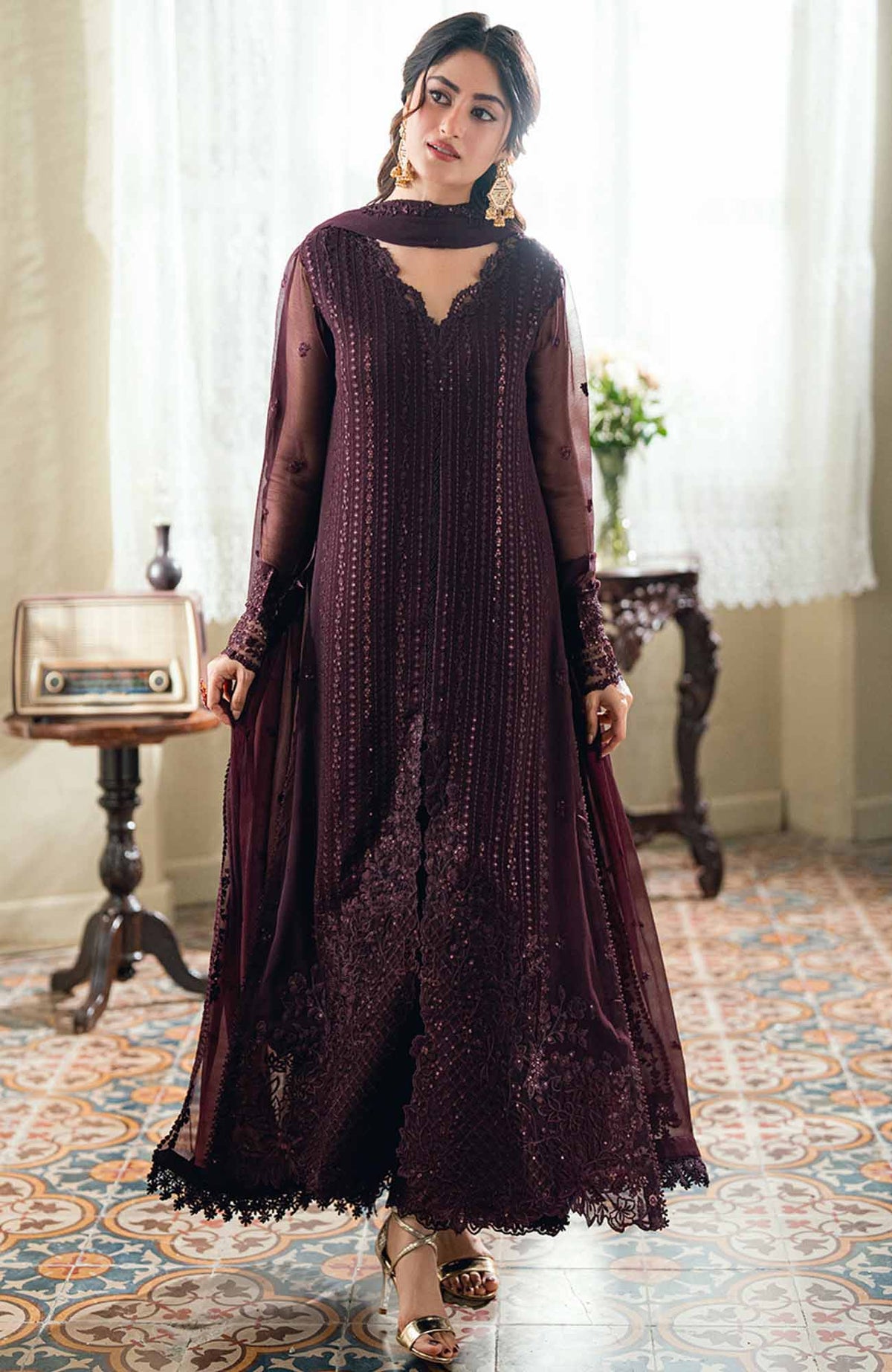 Eid Ensembles By Azure Unstitched Lawn Embroidered 3 Piece Suit - AZRESL138- Nector Rouge - Summer Collection
