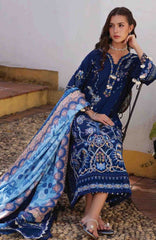 Luxury Lawn By Farah Talib Aziz Unstitched Lawn Embroidered 3 Piece Suit - FTALXL-08- Nia Navy - Summer Collection