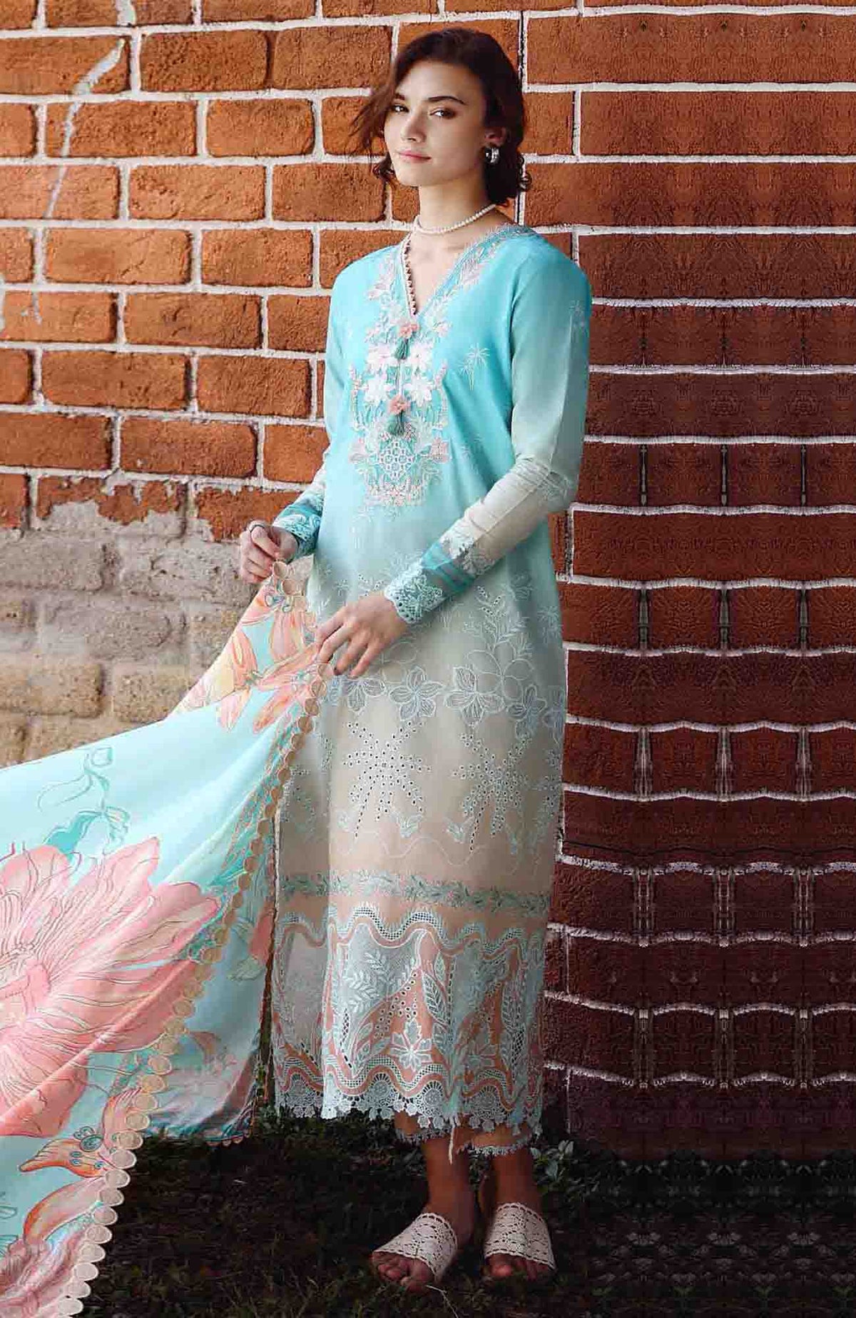 Solace Ombre Chikankari By Mushq Unstitched Lawn Embroidered 3 Piece Suit - MQHMSOCK- Whispered Lawn- Summer Collection