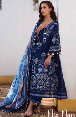 Luxury Lawn By Farah Talib Aziz Unstitched Lawn Embroidered 3 Piece Suit - FTALXL-08- Nia Navy - Summer Collection