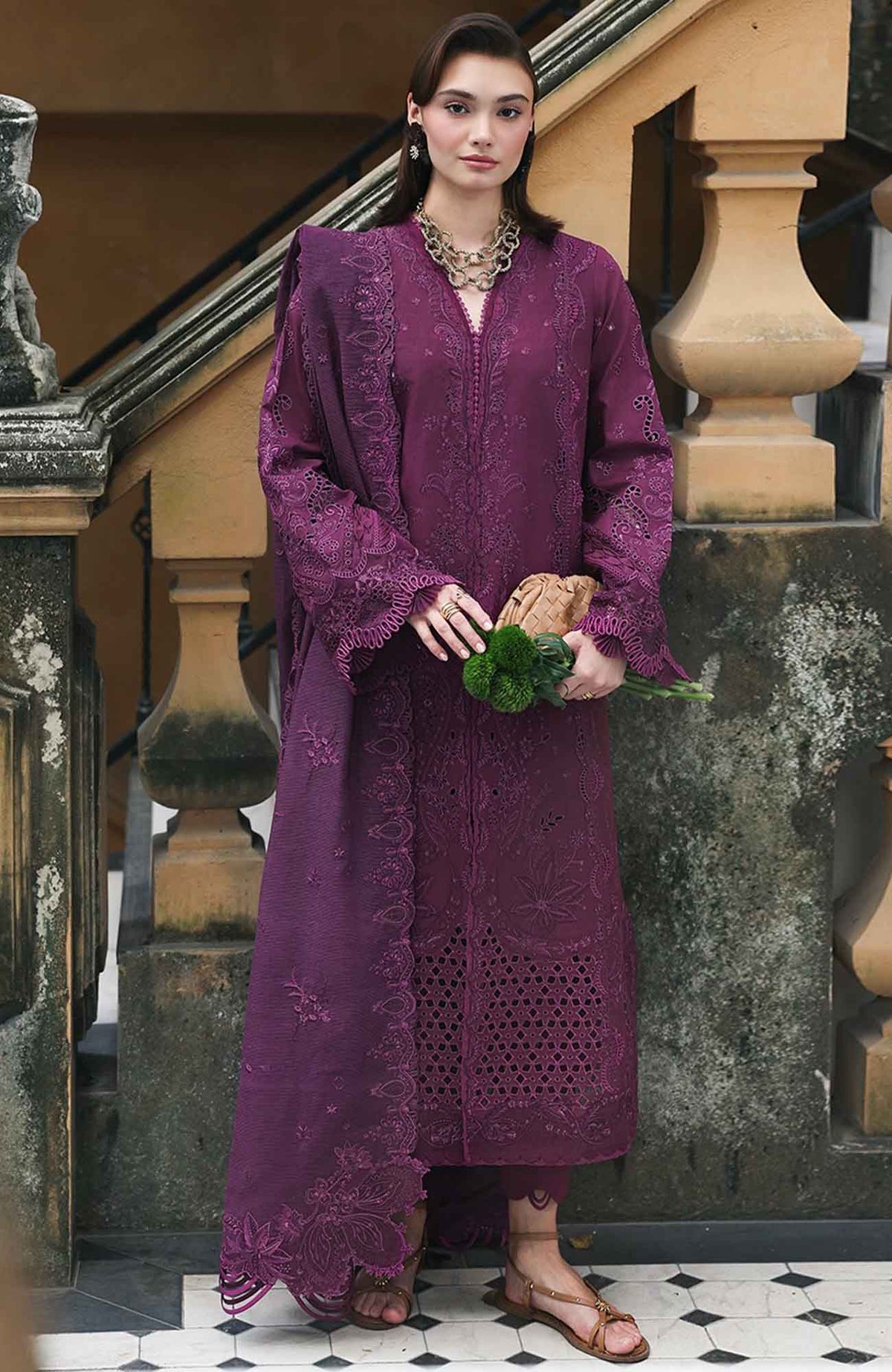 Qline by Qalamkar  Unstitched Lawn Embroidered 3 Piece Suit - QLMQDL-8- Liora -  Summer Collection