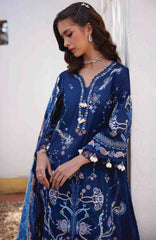 Luxury Lawn By Farah Talib Aziz Unstitched Lawn Embroidered 3 Piece Suit - FTALXL-08- Nia Navy - Summer Collection