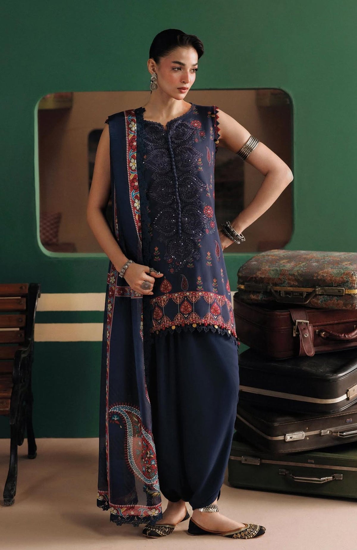 M Basics Agla Station by Maria B Unstitched Printed Khaddar 3 Piece Suit - MBSCKHDW-9A- Winter Collection
