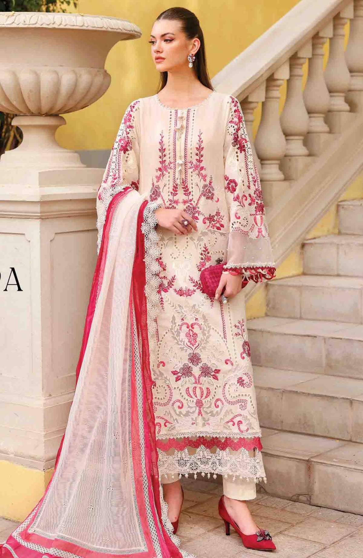 Luxury Lawn By Maria B Unstitched Lawn Embroidered 3 Piece Suit - MBLXL-9A- Summer Collection