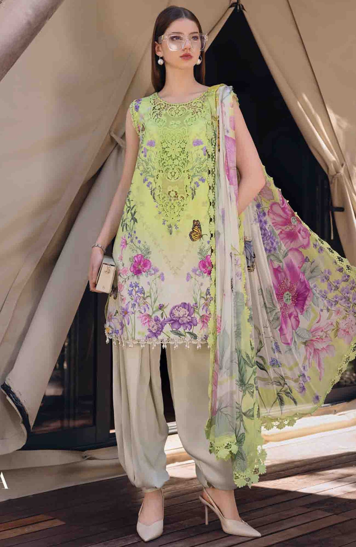Mprints Safari Scape by Maria B Unstitched Lawn Embroidered 3 Piece Suit - MBMPSSL-9A -  Summer Collection