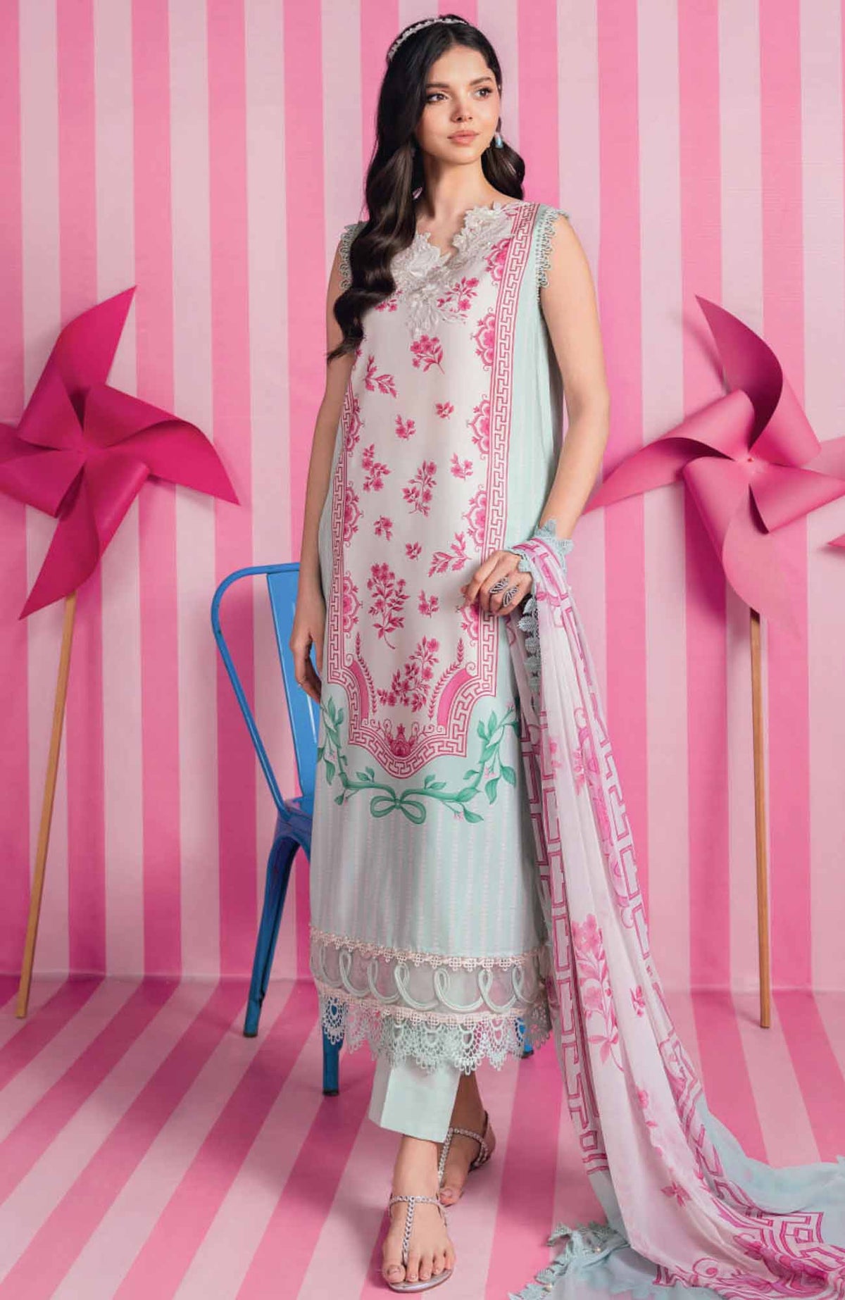 Mbasic by Maria B Unstitched Lawn Embroidered 3 Piece Suit - MBSCL-9A -  Summer Collection