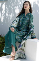 Santorini by Elaf Unstitched Lawn Printed 3 Piece Unstitched Suit - ELFSAN9A- Peacock- Summer Collection