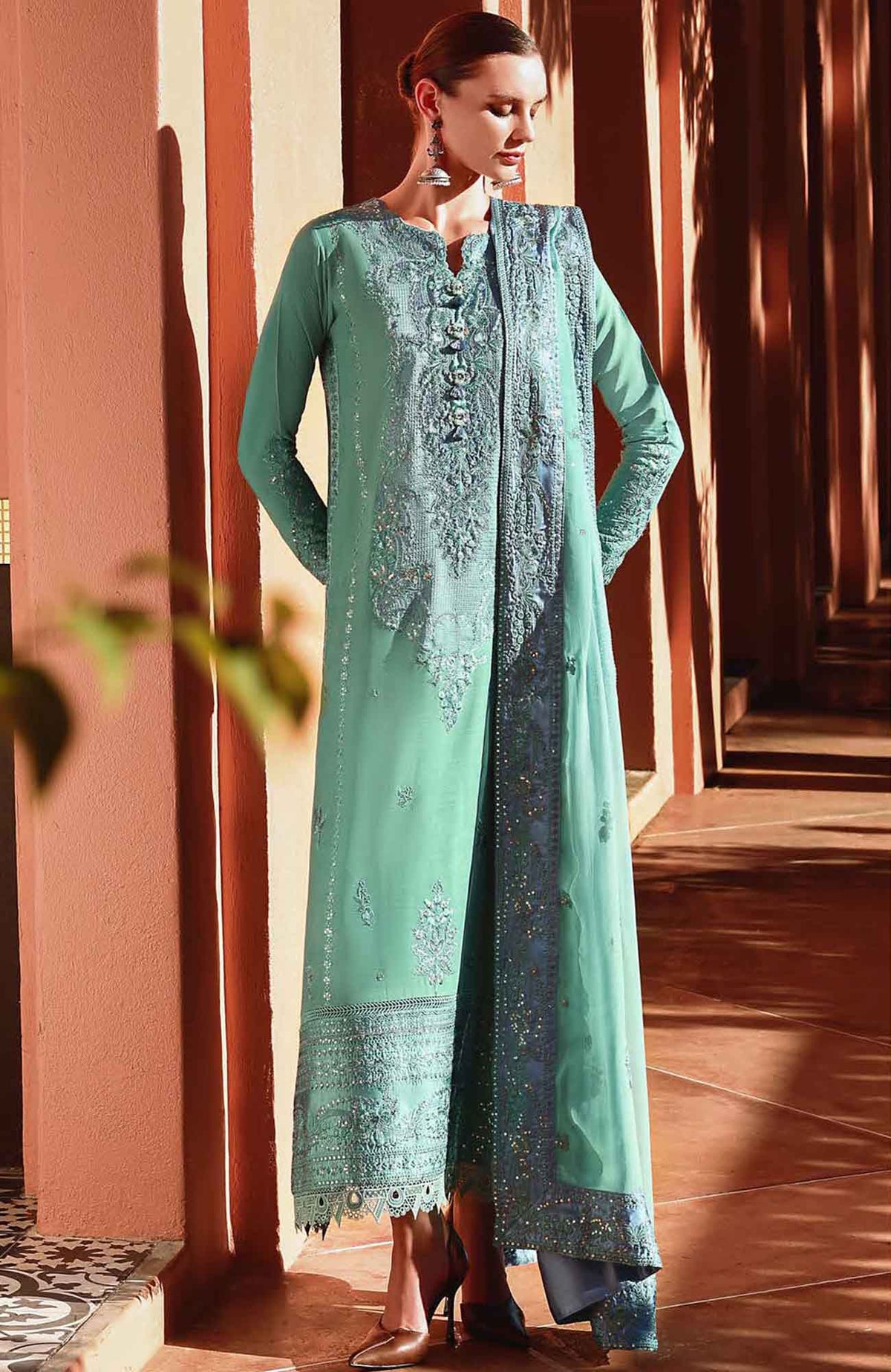 Nuvera Hemline By Mushq Unstitched Raw Silk Embroidered 3 Piece Suit MQHMNVF9-Sybil- Festive Collection