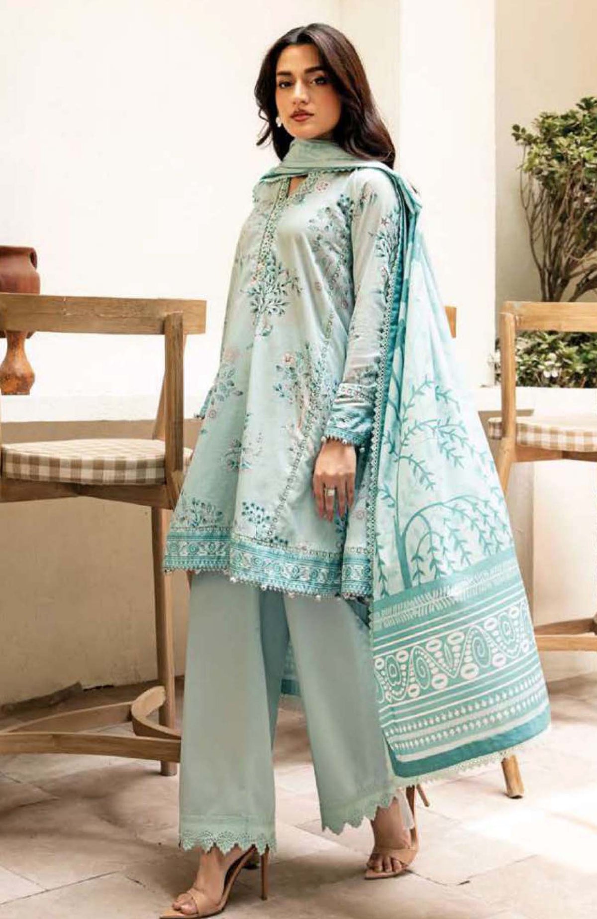 M Basic Elaheh By Maria B Unstitched Lawn  Printed  3 Piece Suit - MBSCELPL09 - Summer Collection