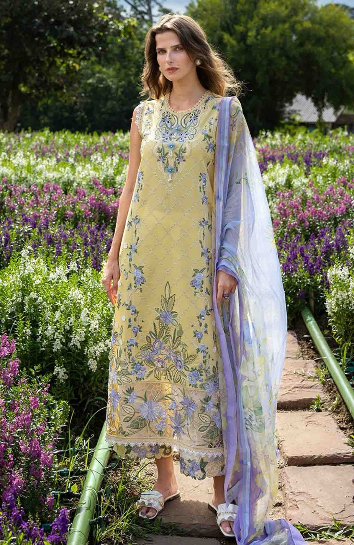 The Secret Garden - Hemline By Mushq Unstitched Lawn  Embroidered 3 Piece Suit MQHMSGL - 012 - Sunlit Meadow -  Summer Collection