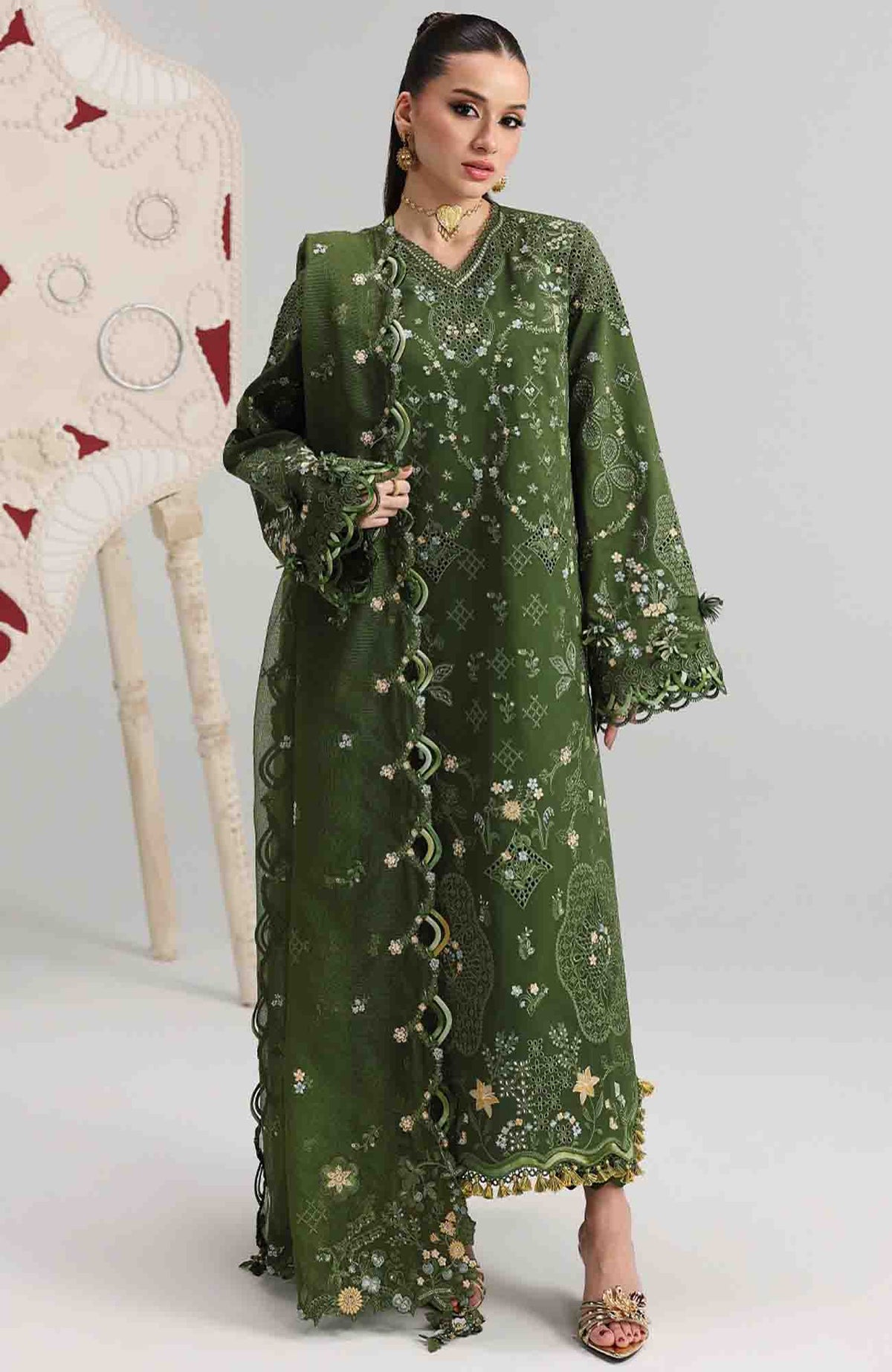 Festive Lawn By Qalamkar Unstitched Lawn Embroidered 3 Piece Suit  - QLMFSTL-09-Vesta - Summer Collection