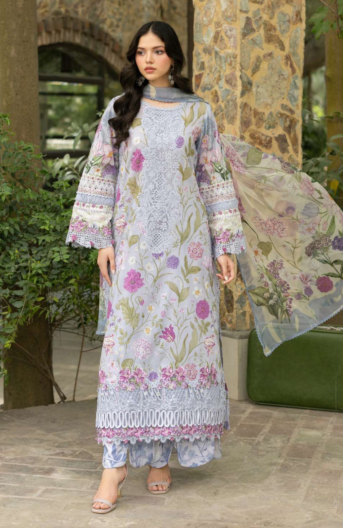 Signature Vol- II By Elaf Unstitched Lawn Embroidered 3 Piece Suit - ELFSGNV2-5A- Ariana - Summer Collection