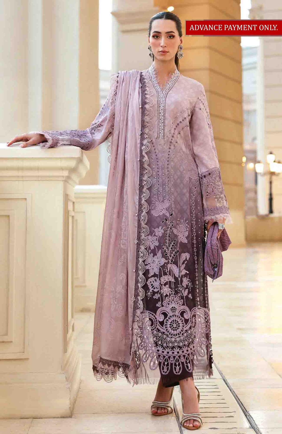 Luxury Lawn By Maria B Unstitched Lawn Embroidered 3 Piece Suit - MBLXL-1B- Summer Collection