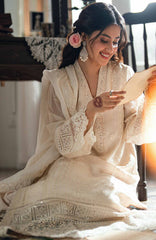 Eid Ensembles By Azure Unstitched Lawn Embroidered 3 Piece Suit - AZRESL136- Ivory Petals - Summer Collection