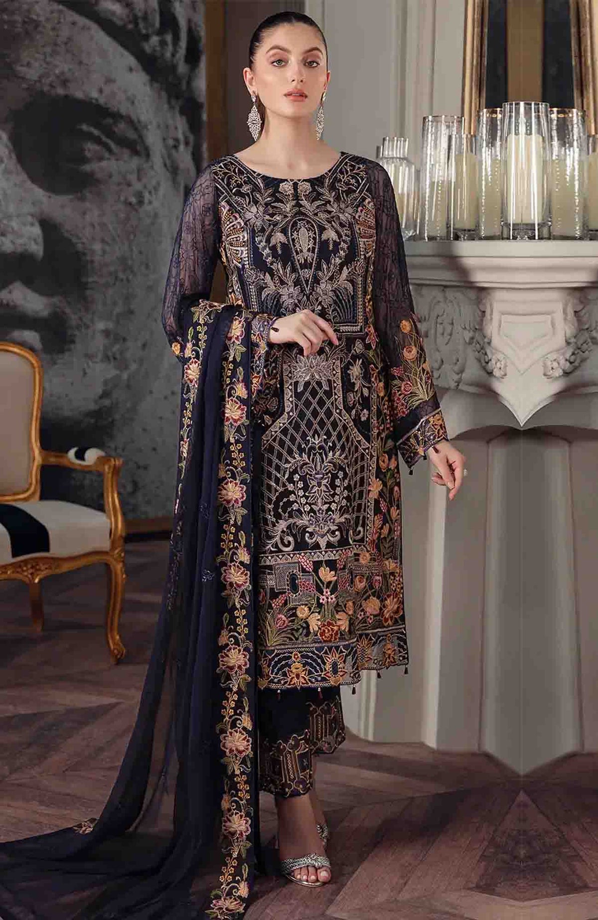 Chevron Vol-05 by Ramsha Unstitched  Luxury Chiffon 3 Piece Suit-RMCHV22F-A506- Formal Collection