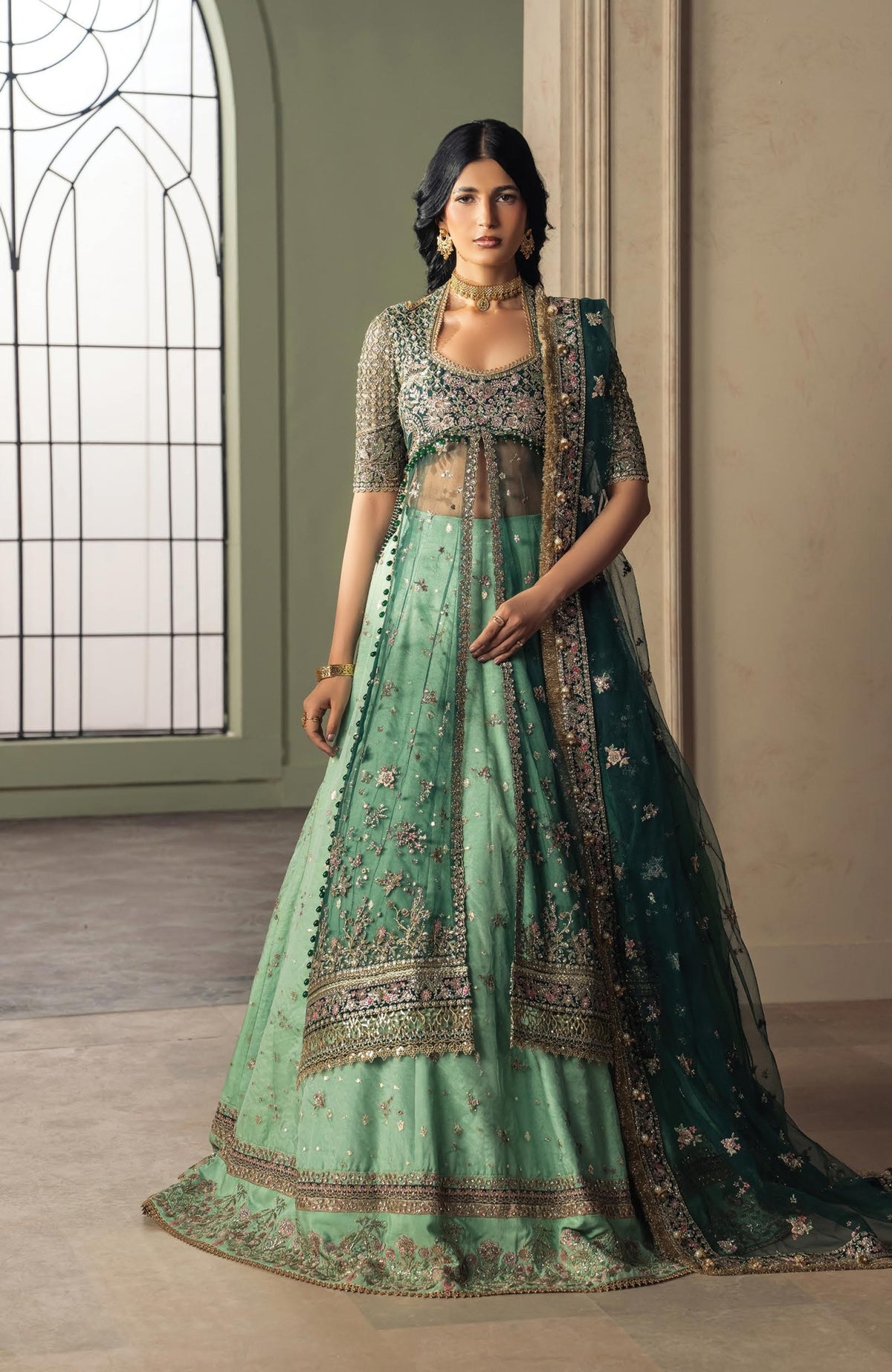 Luminara by Ayzel Unstitched Organza Embroidered  3 Piece Suit- AYZLMN172-KOEL - Wedding Collection