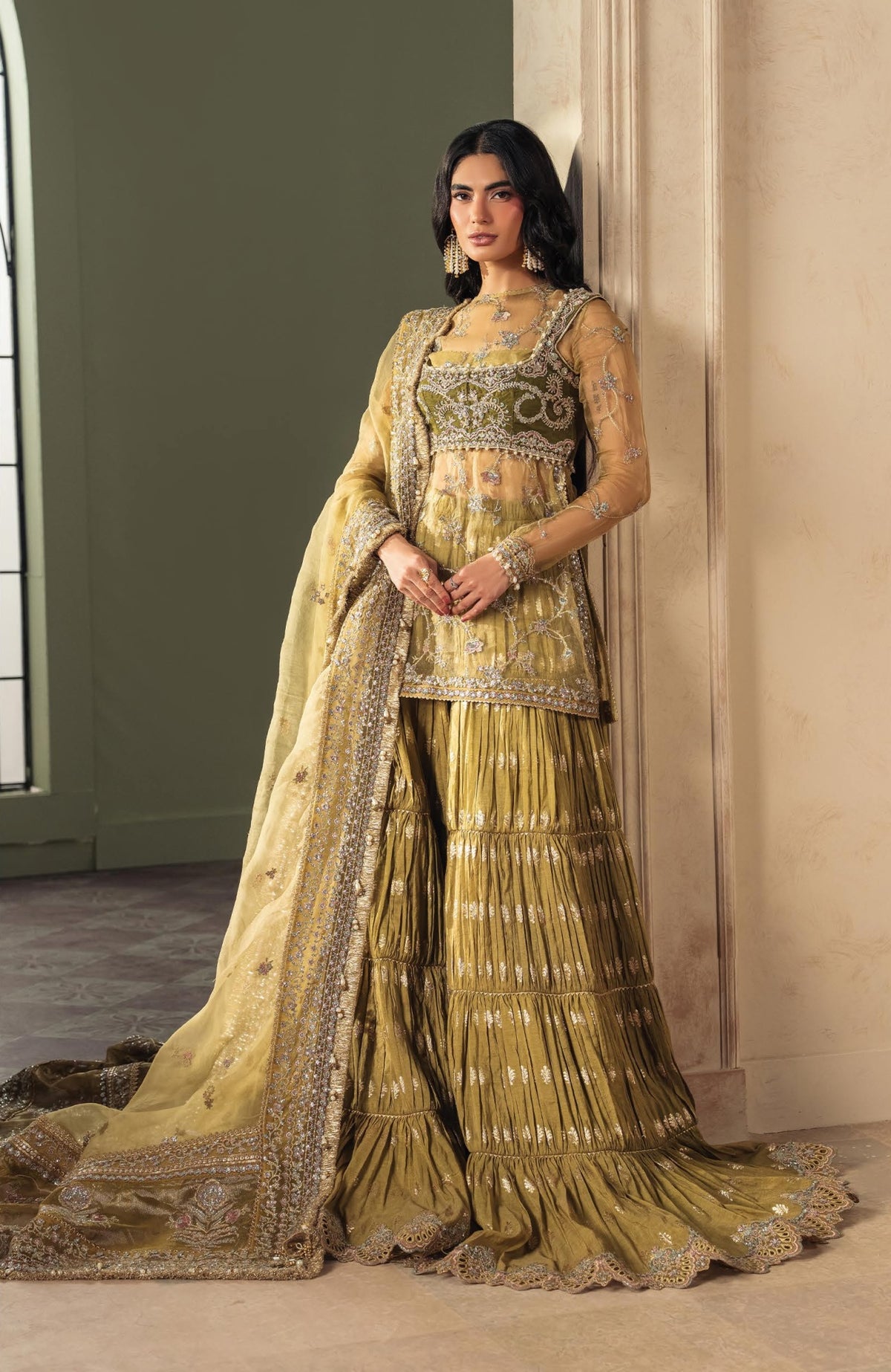 Luminara by Ayzel Unstitched Organza Embroidered  3 Piece Suit- AYZLMN179-IRIL - Wedding Collection