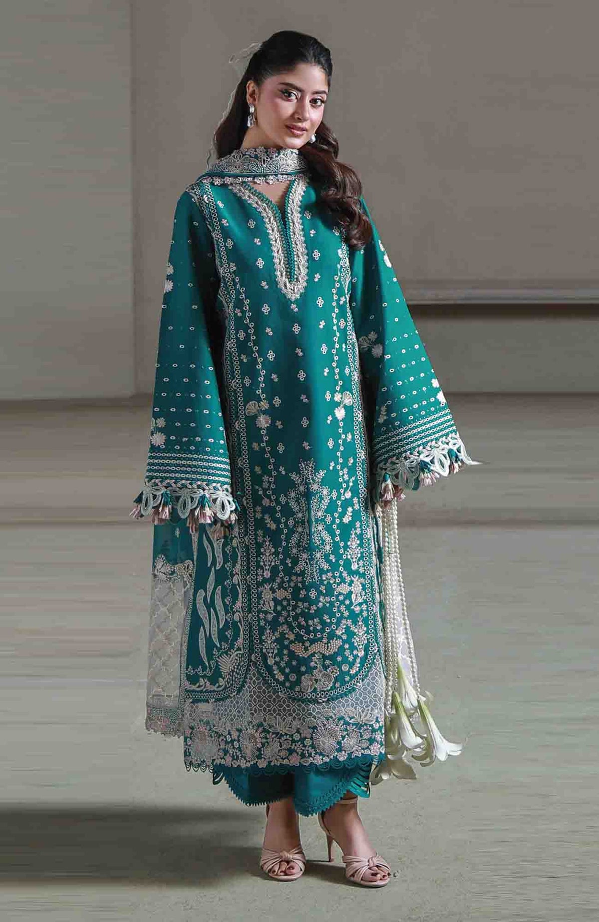 Saagar By Aabyaan Unstitched  Lawn Embroidered 3 Piece Suit - ABYSGRL-07- Ayzel -  Summer Collection