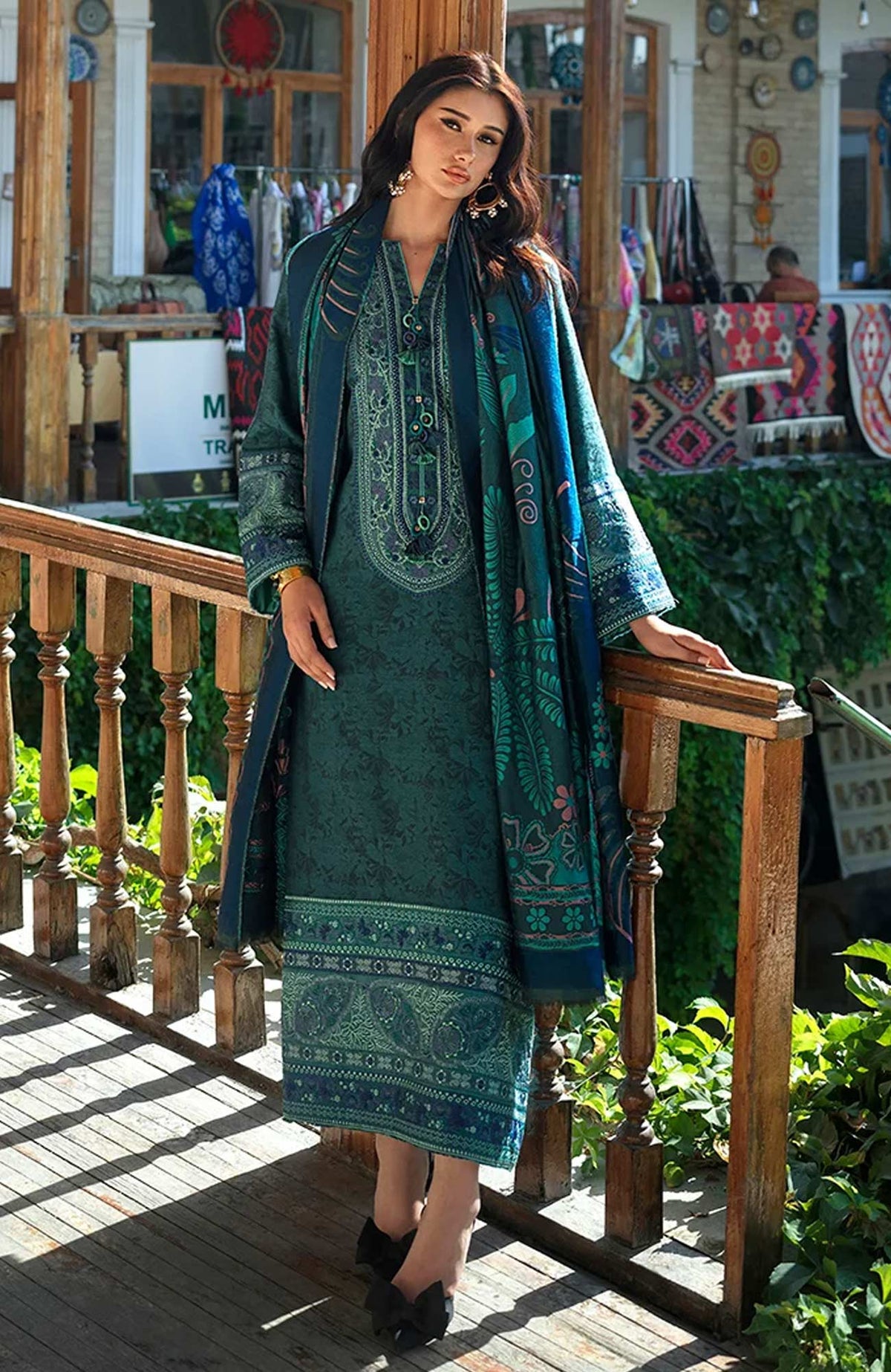 Broadway  Echoes of Registan By Mushq  Unstitched Embroidered Jacquard 3 Piece Suit -MSQBDWY- AZURE ECHO- Winter Collection