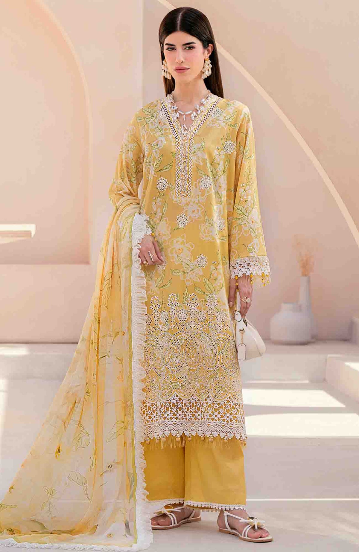 Mausummery Unstitched  Lawn Embroidered  Printed 3 Piece Suit Vol-1 MUSV1EPL-10 - Citrine - Summer Collection