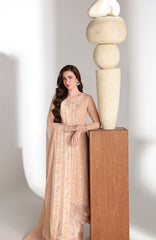 Ensembles By Azure Unstitched Chiffon Embroidered 3 Piece Suit - AZRENSM4- CREAM DREAM - Festive Collection
