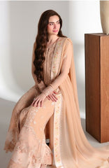 Ensembles By Azure Unstitched Chiffon Embroidered 3 Piece Suit - AZRENSM4- CREAM DREAM - Festive Collection