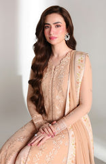 Ensembles By Azure Unstitched Chiffon Embroidered 3 Piece Suit - AZRENSM4- CREAM DREAM - Festive Collection