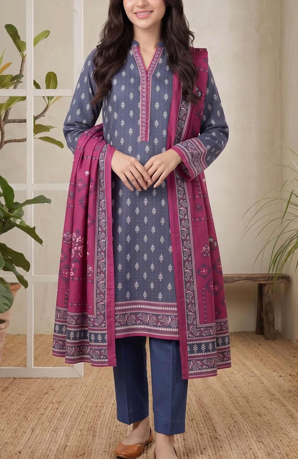 Jhalak  By Vs.textile Mills  Unstitched Printed Slub Linen 3 Piece Suit - VSJLKSLBV2-08- Winter Collection