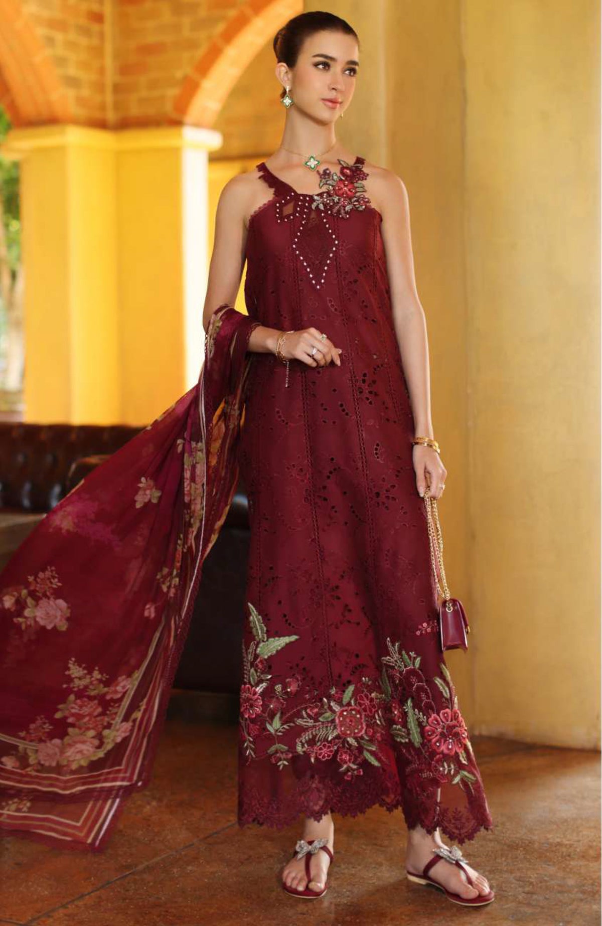 Noor Laserkari By Sadia Asad Unstitched Lawn Embroidered 3 Piece Suit - NSAHSL-10A-Roselle- Summer Collection