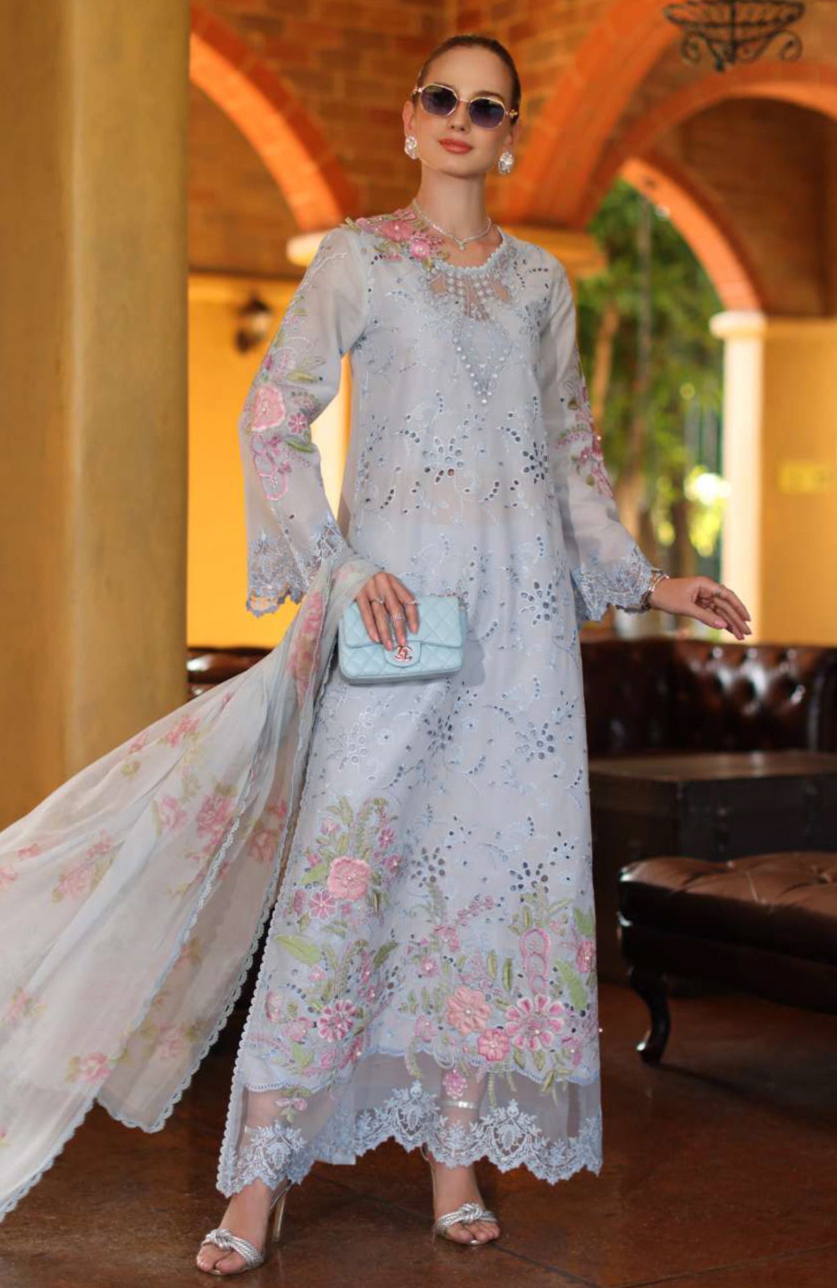 Noor Laserkari By Sadia Asad Unstitched Lawn Embroidered 3 Piece Suit - NSAHSL-10B-Roselle- Summer Collection