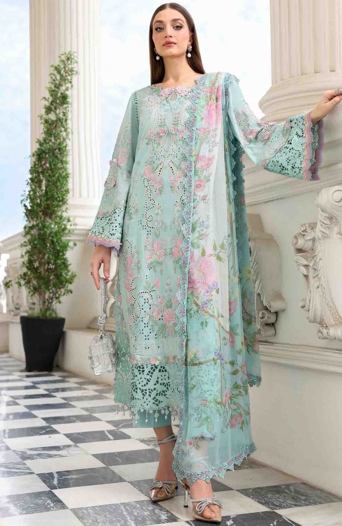 Luxury Lawn Eid II By Maria B Unstitched Lawn Embroidered 3 Piece Suit - MBEDIILXL-15- Summer Collection