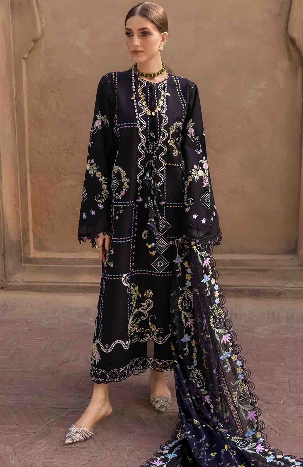 Flow Luxury by Crimson Unstitched Lawn Embroidered 3 Piece Suits -CRMFLXL-1A - Floral Serenity -  Summer Collection