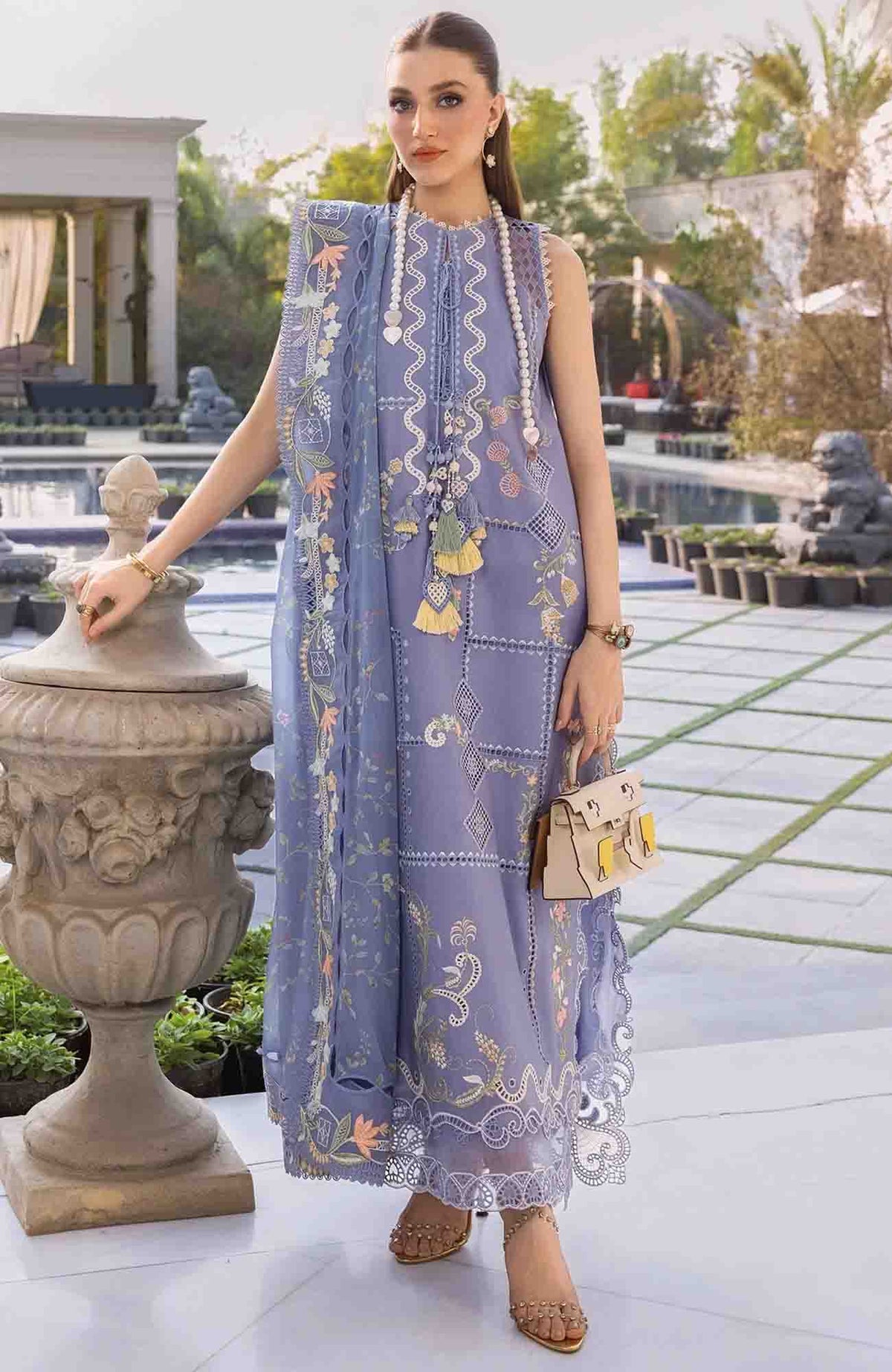 Flow Luxury by Crimson Unstitched Lawn Embroidered 3 Piece Suits -CRMFLXL-1B - Floral Serenity -  Summer Collection