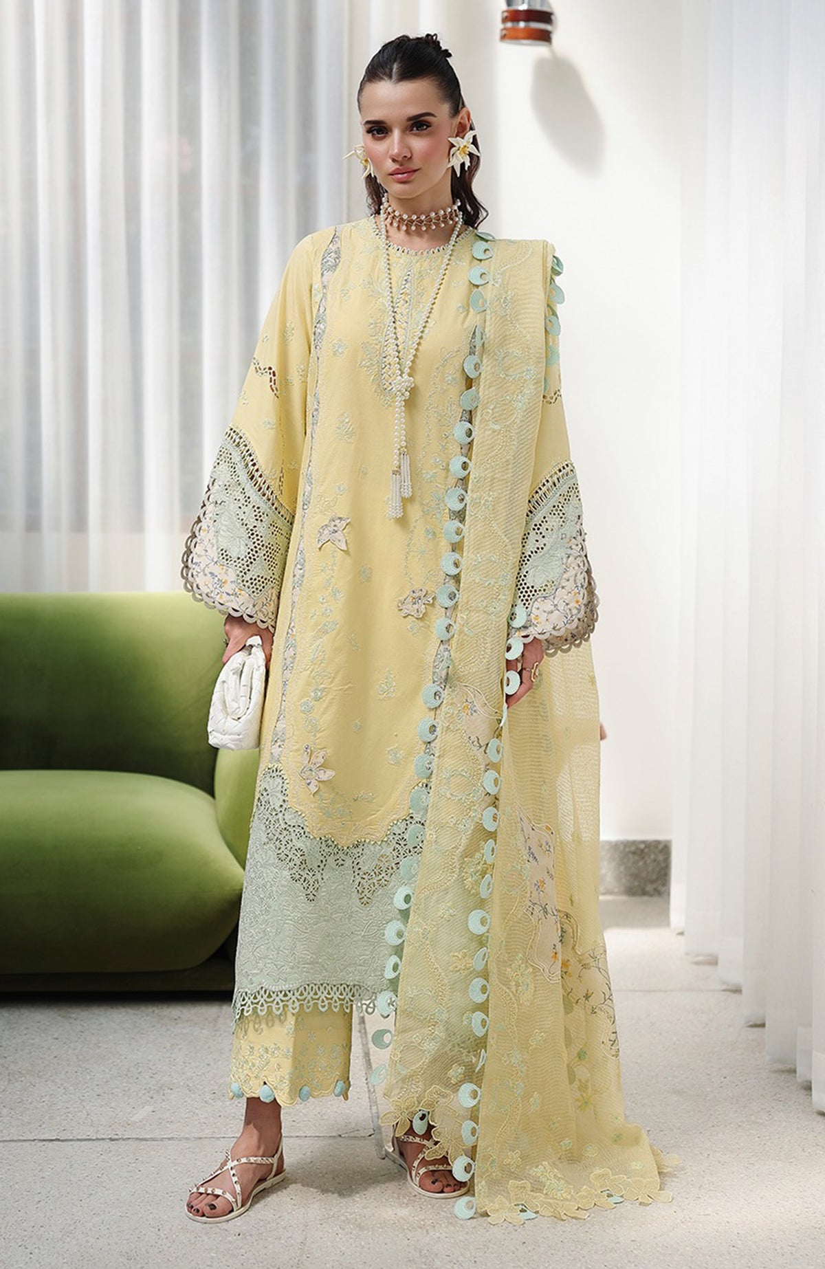 Chikankari By Qalamkar Unstitched Lawn Embroidered 3 Piece Suit - QLMCKL-02- Ayla- Summer Collection