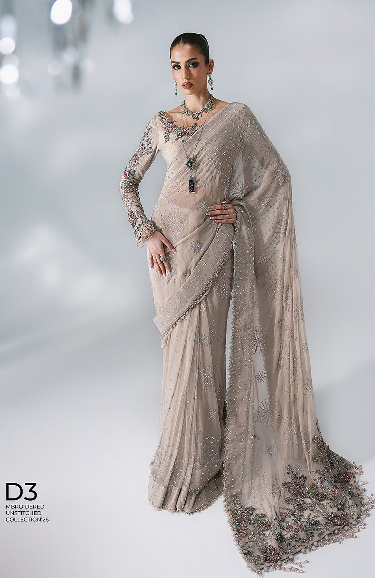 Mbroidered  Edition By Maria B Unstitched Chiffon Embroidered 3 Piece Suits - MBDWEF- D3 - Wedding Collection