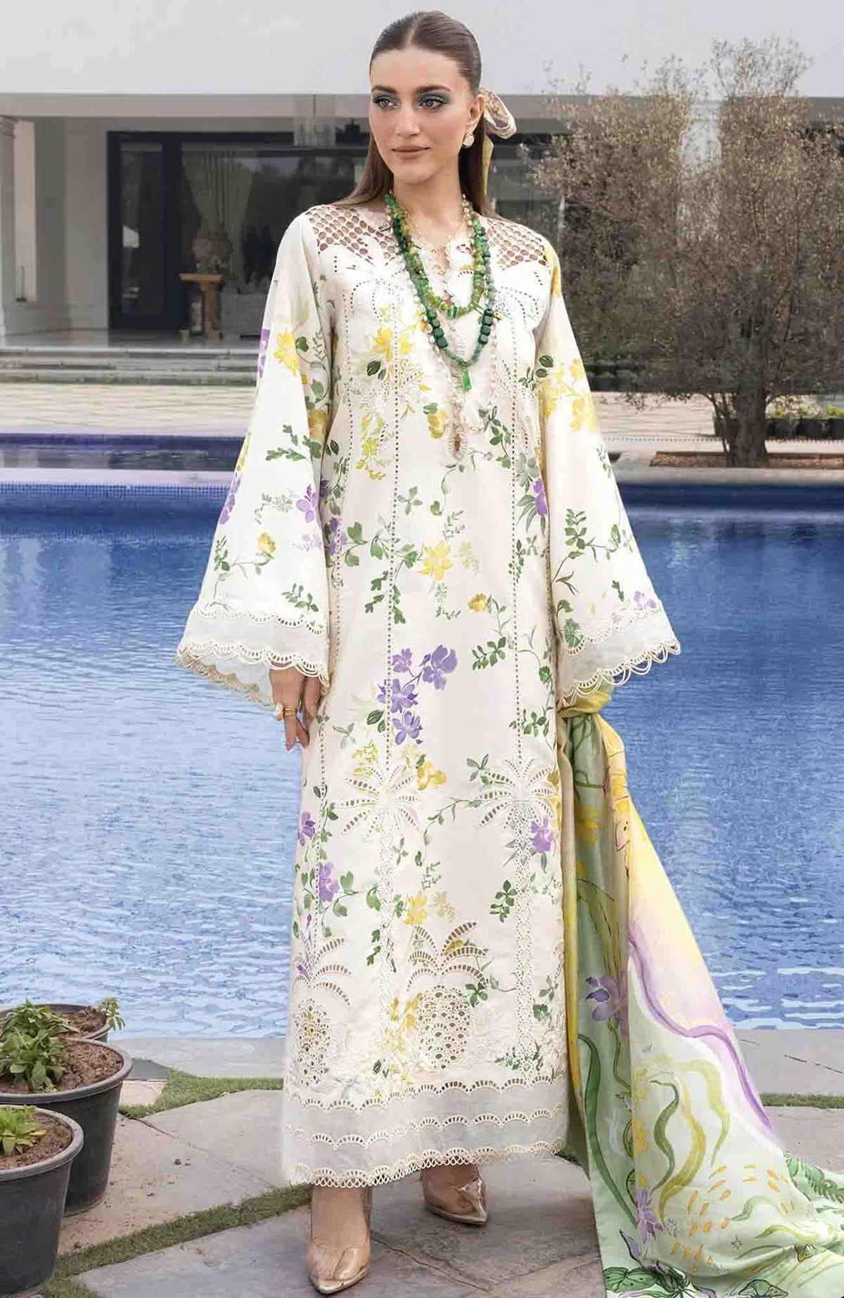 Flow Luxury by Crimson Unstitched Lawn Embroidered 3 Piece Suits -CRMFLXL-4A - Tropic Tease -  Summer Collection