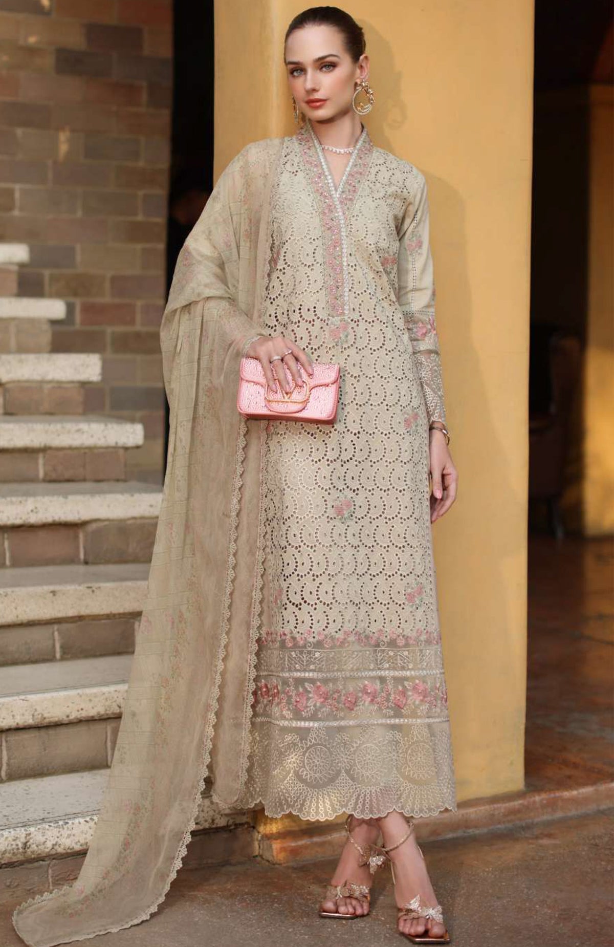 Noor Laserkari By Sadia Asad Unstitched Lawn Embroidered 3 Piece Suit - NSAHSL-5A-Lunaria- Summer Collection