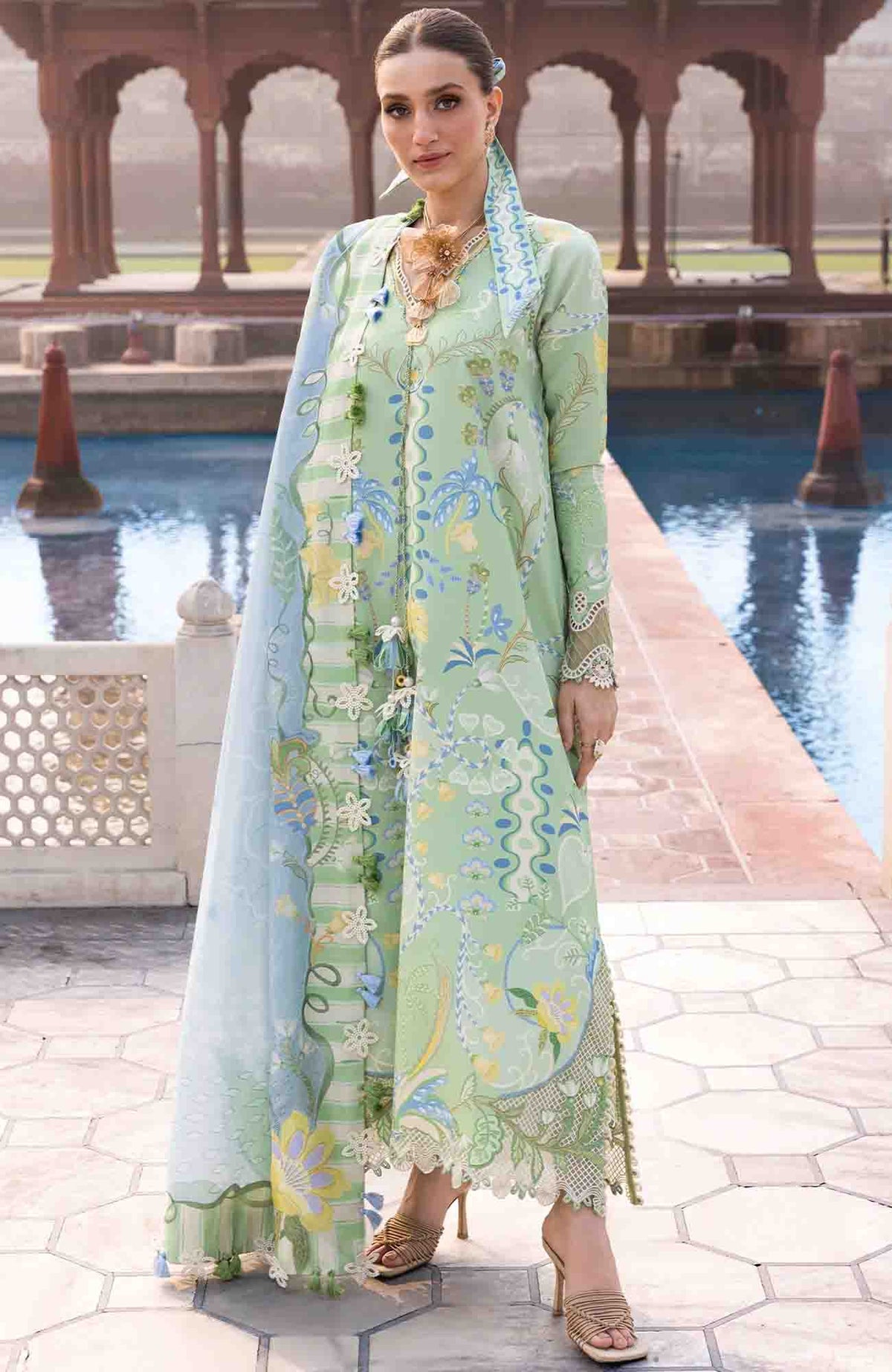 Flow Luxury by Crimson Unstitched Lawn Embroidered 3 Piece Suits -CRMFLXL-6B - Out Of Many Hearts -  Summer Collection