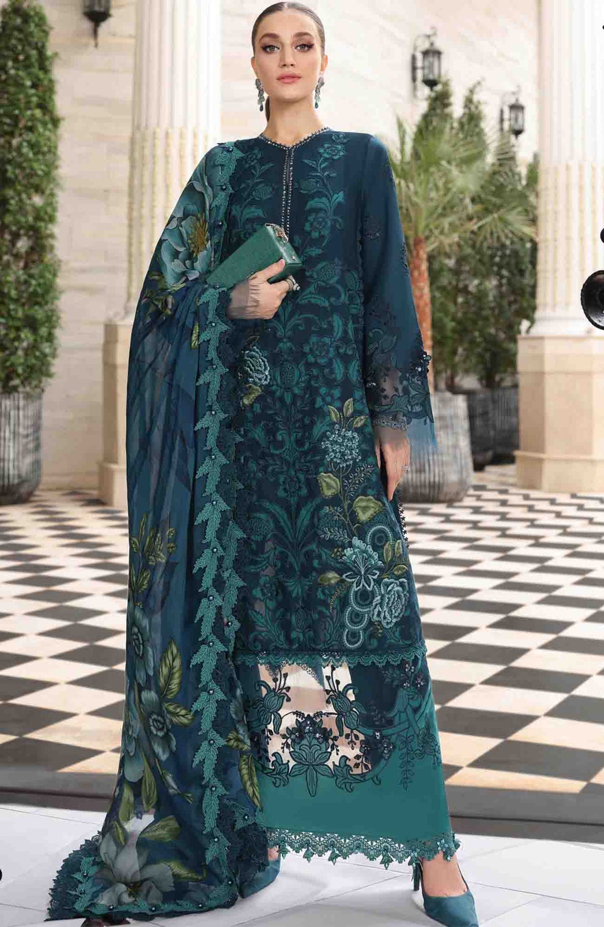 Luxury Lawn Eid II By Maria B Unstitched Lawn Embroidered 3 Piece Suit - MBEDIILXL-6- Summer Collection